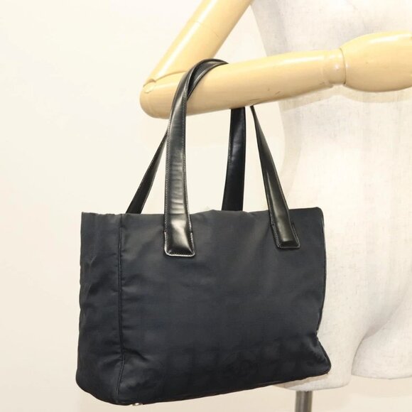 CHANEL New Travel line Hand Bag Nylon Black Gold CC Auth - Picture 1 of 16